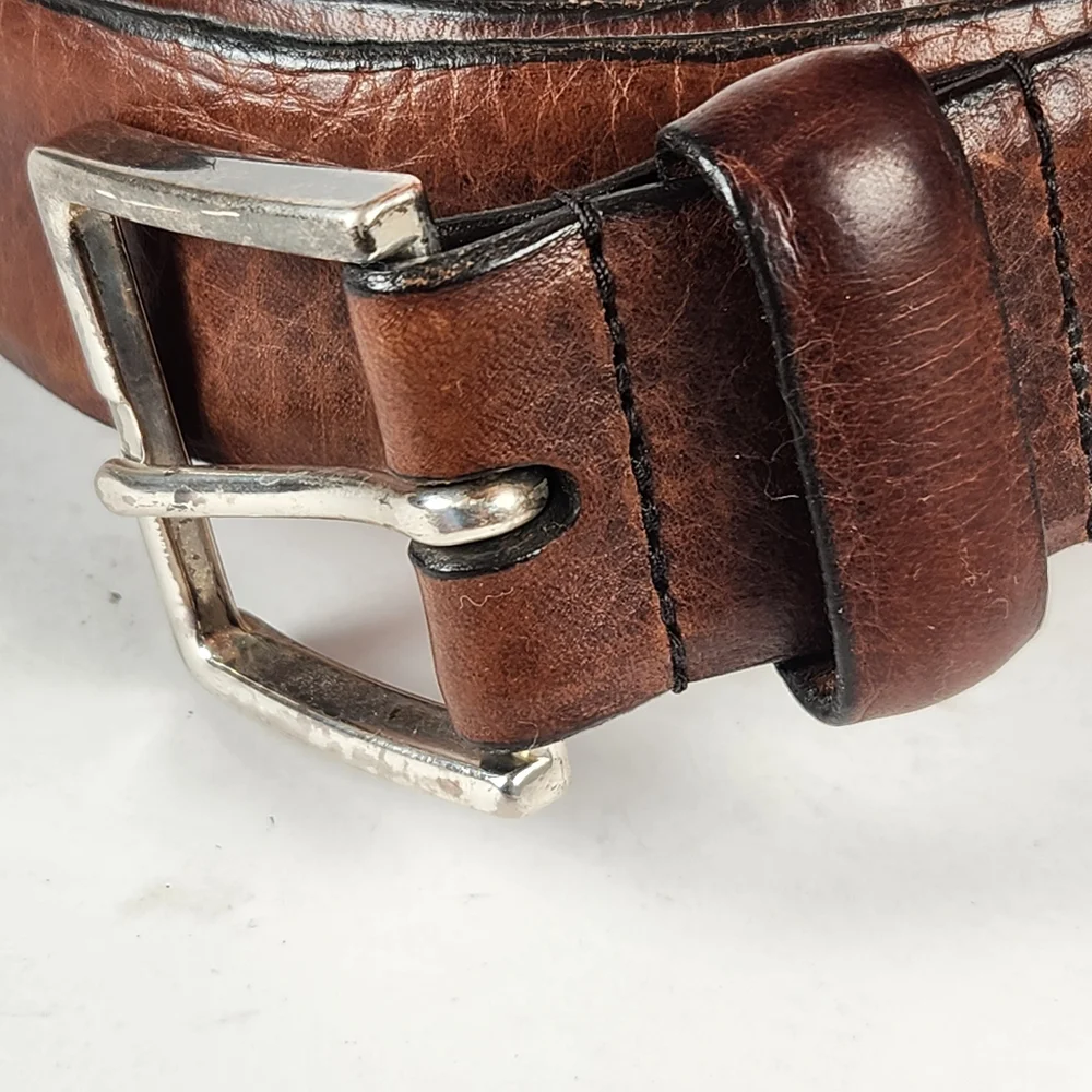 NORDSTROM Belt Men's Shop Size 40 Brown Leather Made USA Silver Buckle 1.5 Width